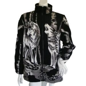 WOLF Fleece Jacket, M, Black/Gray Fleece, Zipper front, Pockets